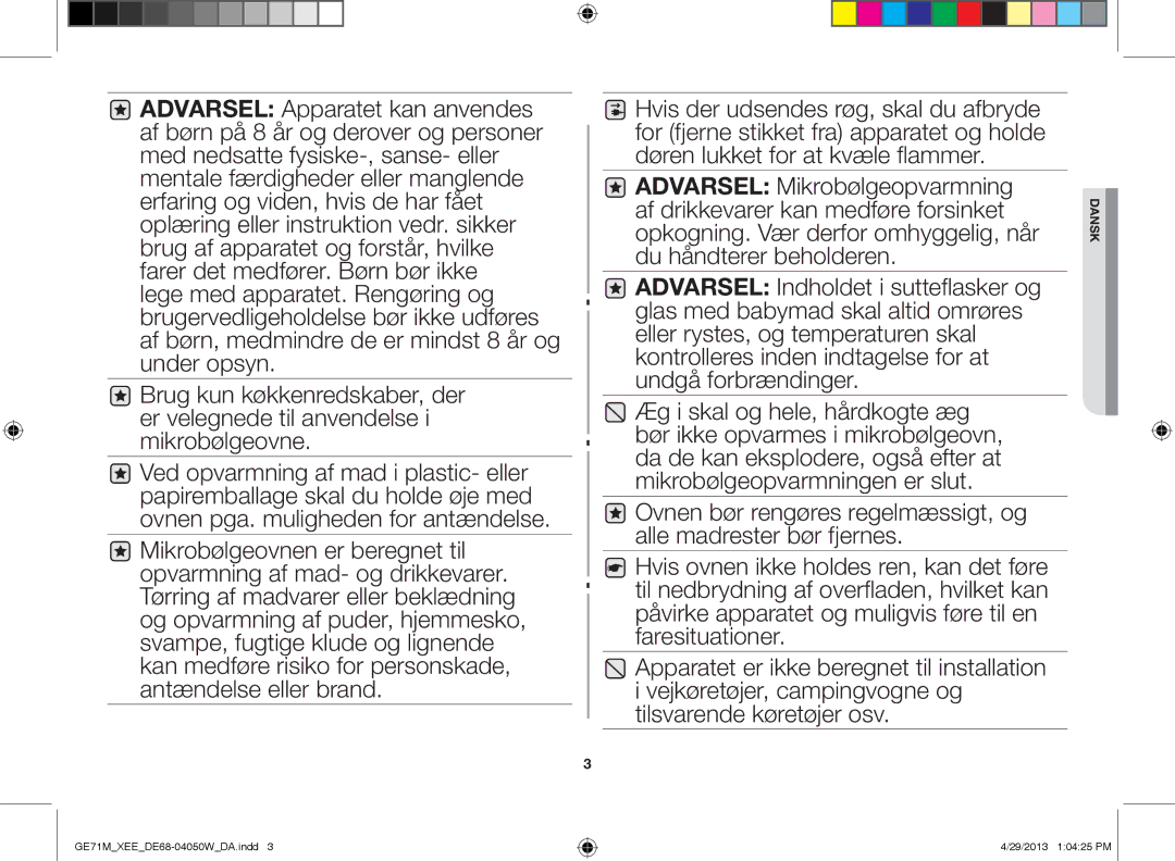 Samsung GE71M/XEE manual Dansk 