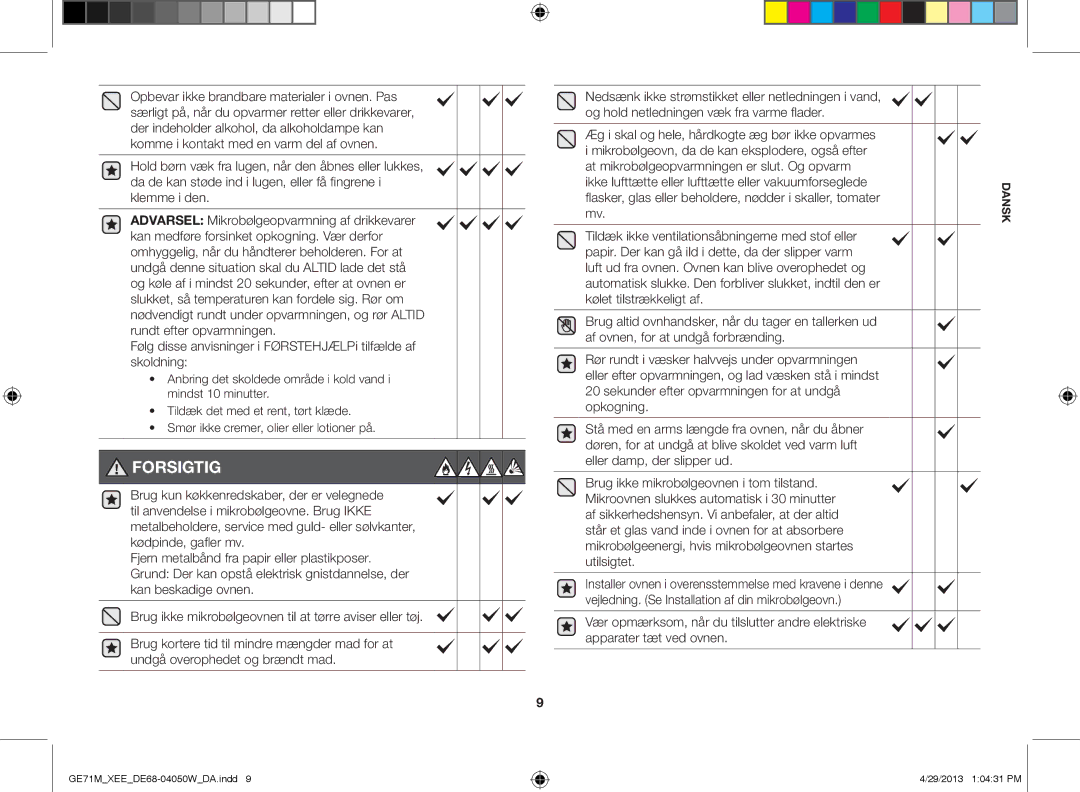 Samsung GE71M/XEE manual Forsigtig, Flasker, glas eller beholdere, nødder i skaller, tomater 