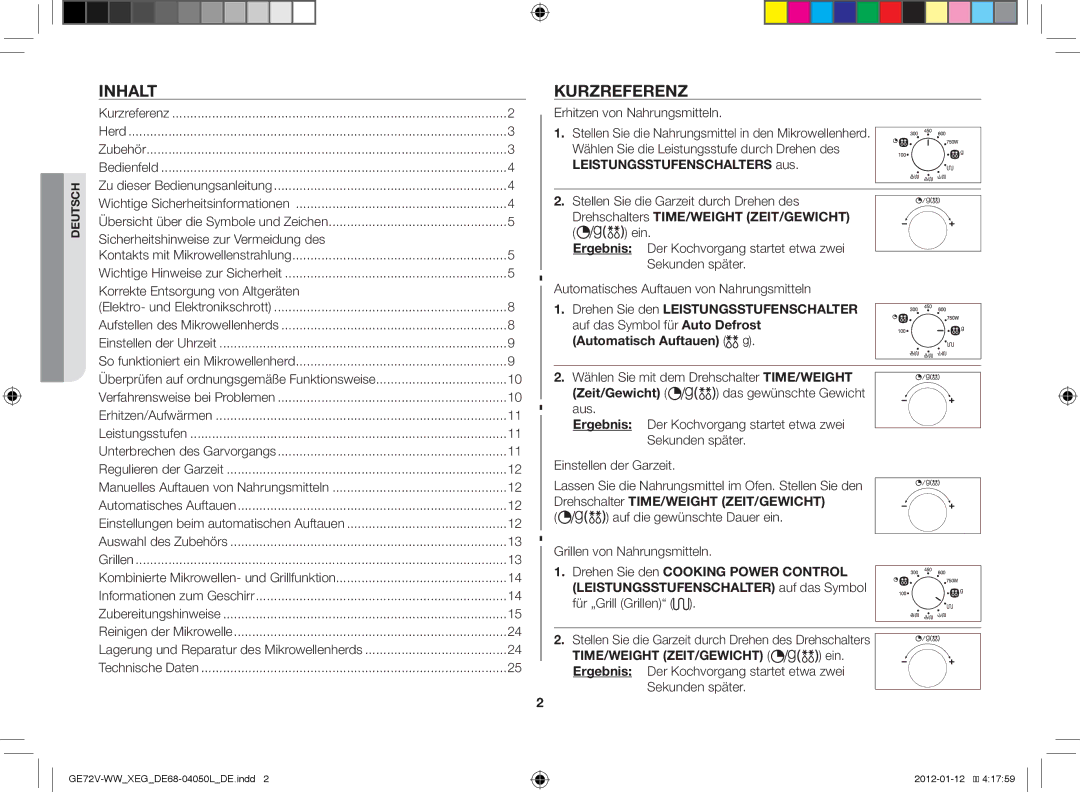 Samsung GE72V-BB/XEG Inhalt, Kurzreferenz, Sicherheitshinweise zur Vermeidung des, Korrekte Entsorgung von Altgeräten 