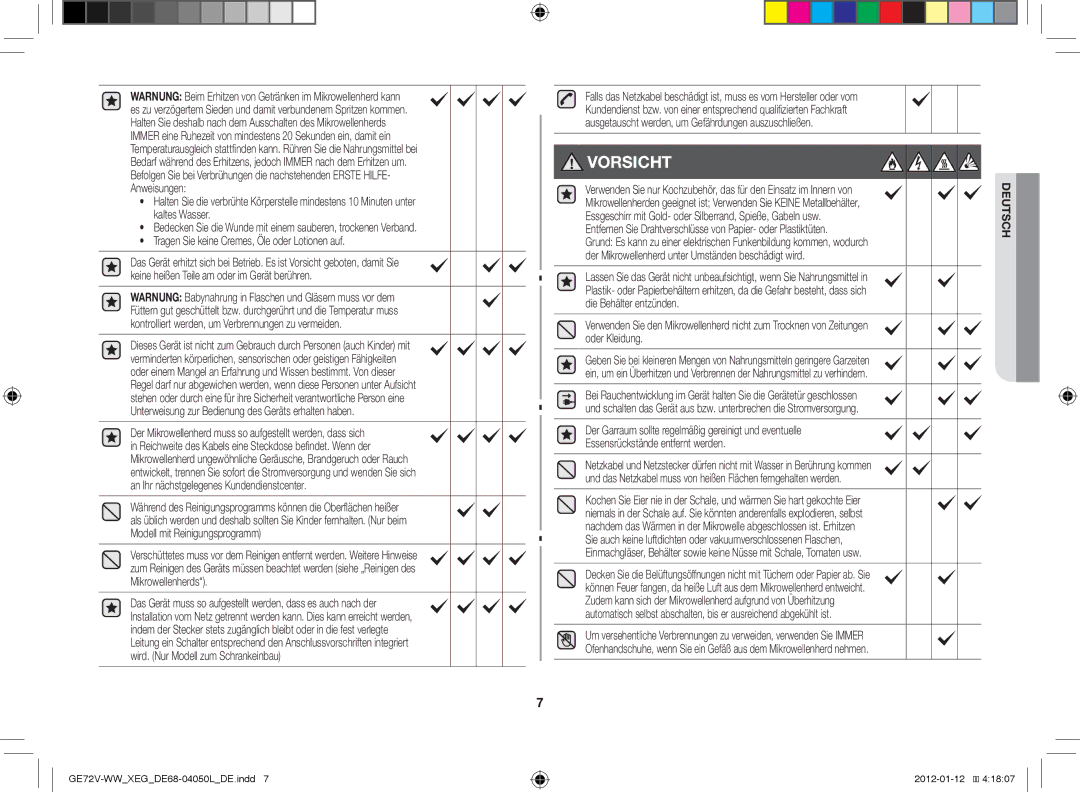 Samsung GE72V-BB/XEG Tragen Sie keine Cremes, Öle oder Lotionen auf, Der Mikrowellenherd unter Umständen beschädigt wird 