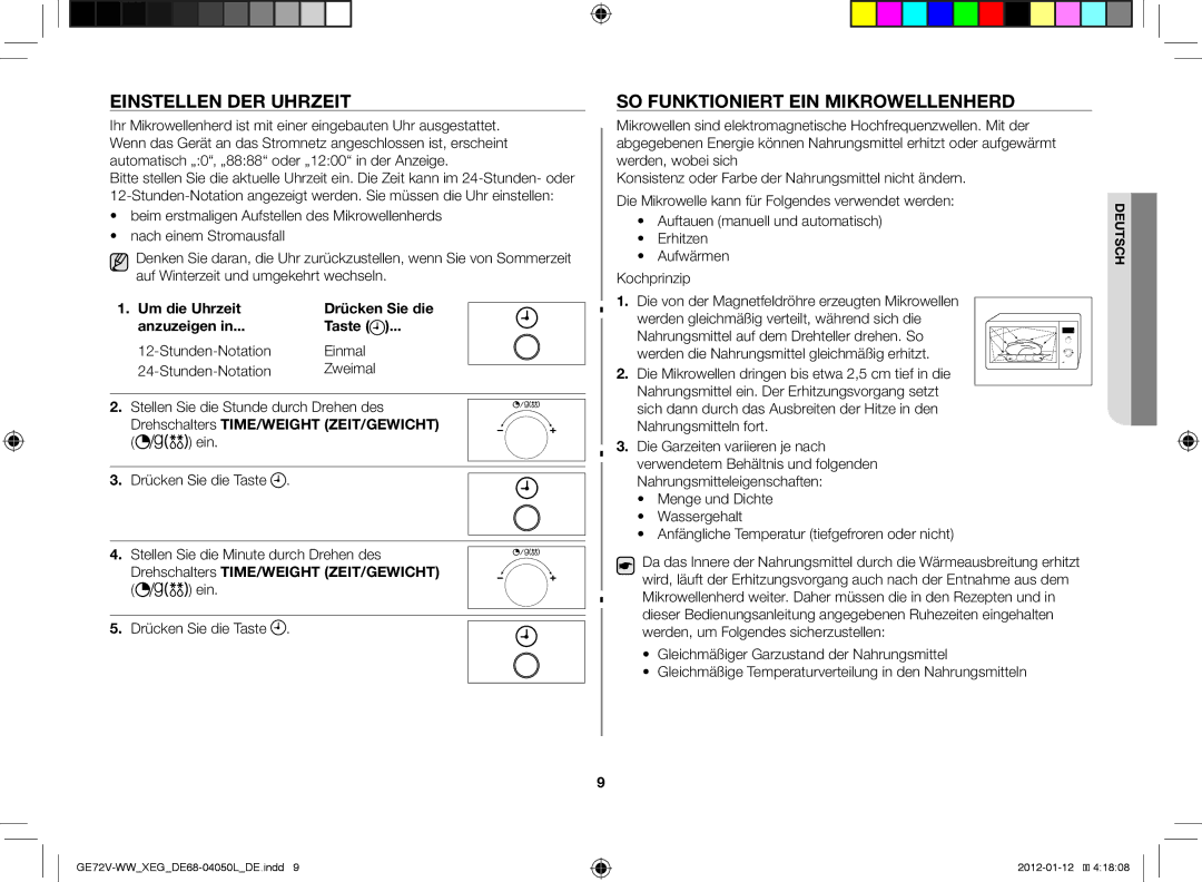 Samsung GE72V-BB/XEG manual Einstellen der Uhrzeit, So funktioniert ein Mikrowellenherd, Drücken Sie die 