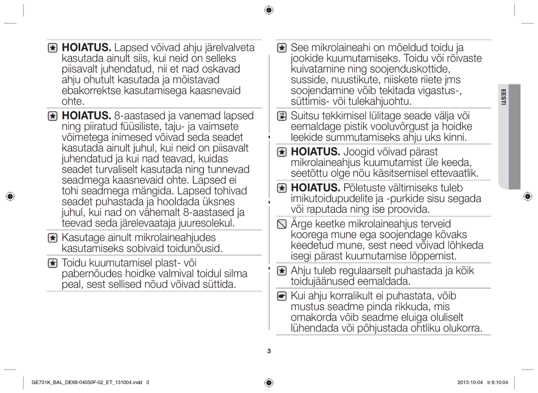 Samsung GE731K/BAL manual Eesti 