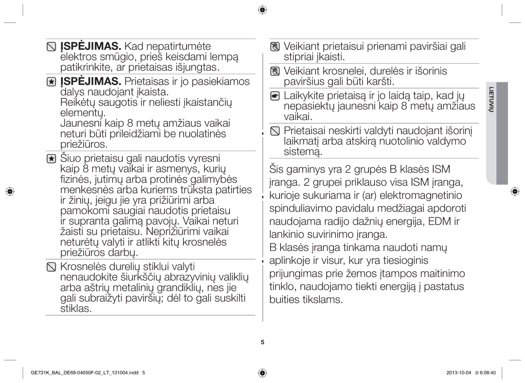 Samsung GE731K/BAL manual Lietuvių 