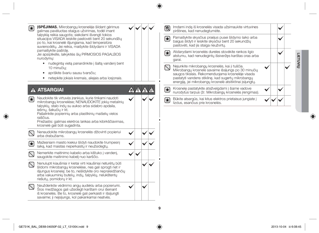 Samsung GE731K/BAL manual Atsargiai 