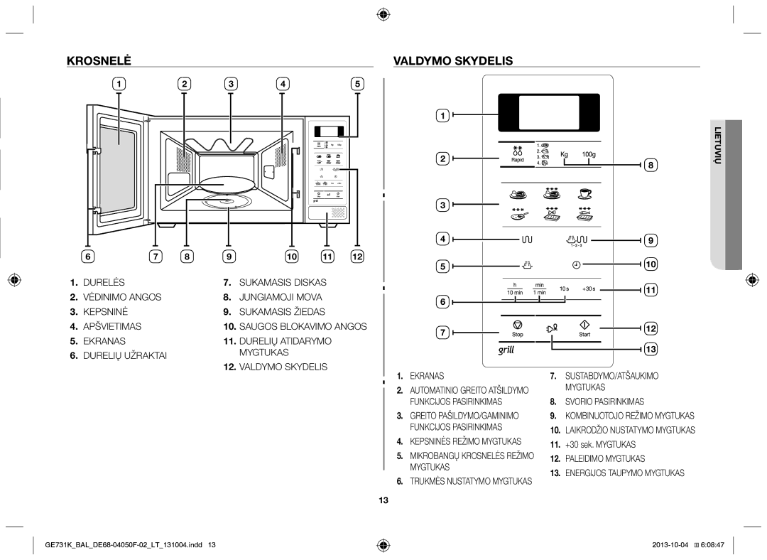 Samsung GE731K/BAL manual Krosnelė Valdymo skydelis, 11. +30 sek. Mygtukas 