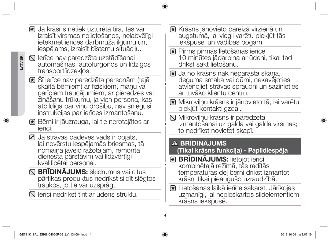 Samsung GE731K/BAL manual Tikai krāsns funkcija Papildiespēja 