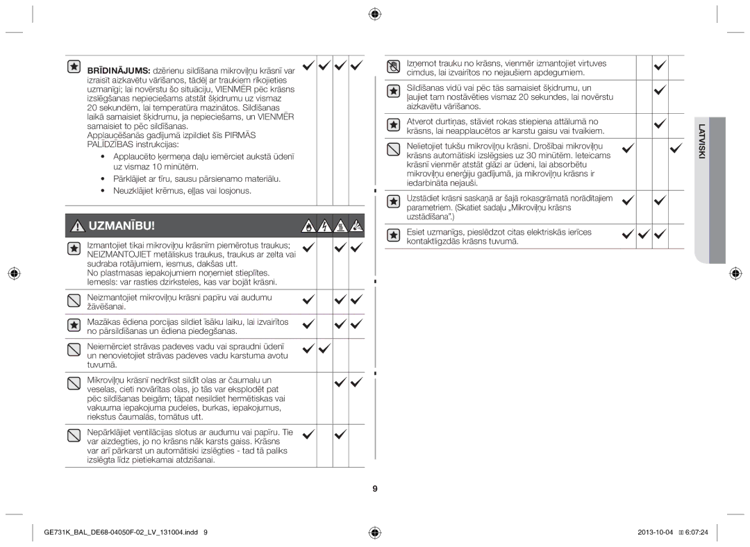 Samsung GE731K/BAL manual Uzmanību 