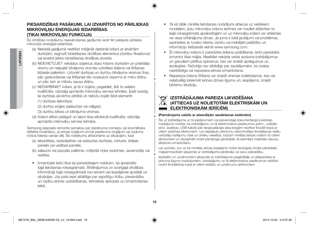 Samsung GE731K/BAL manual Piemērojams valstīs ar atsevišķām savākšanas sistēmām 