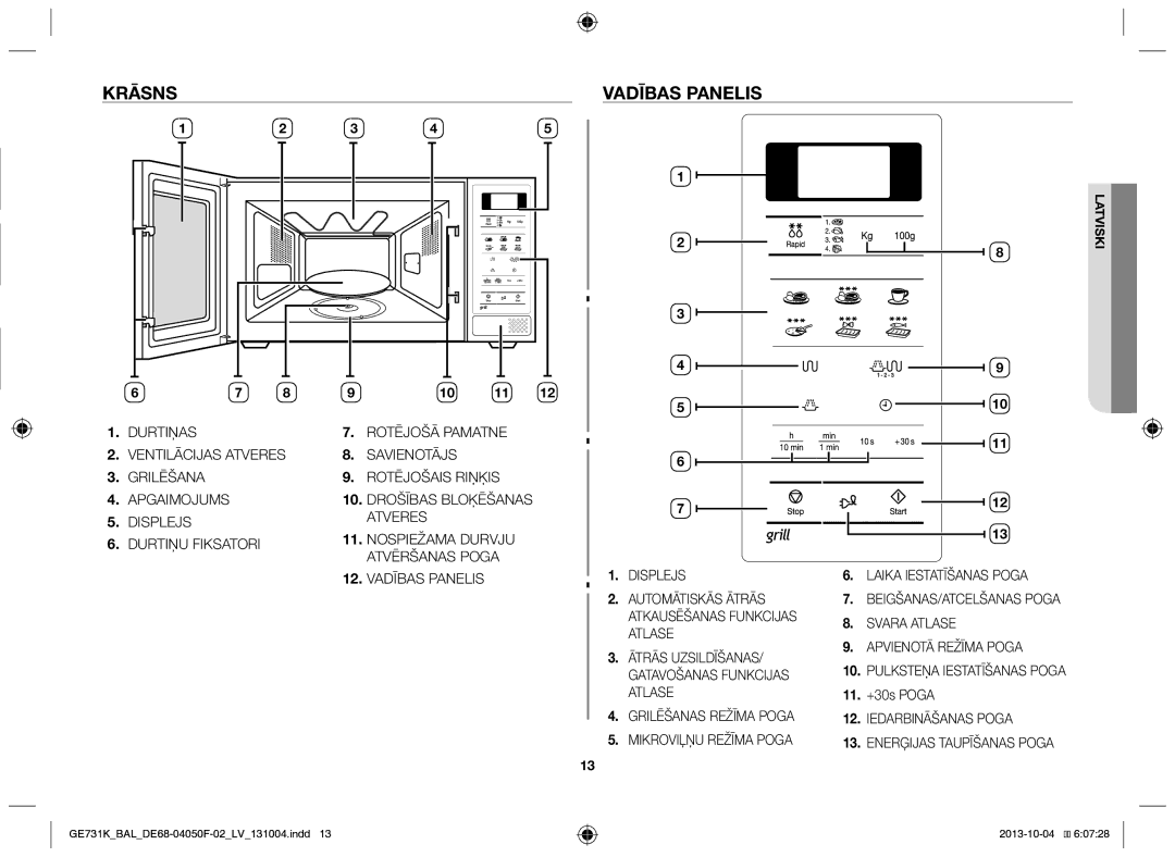 Samsung GE731K/BAL manual Krāsns Vadības panelis, 11. +30s Poga 