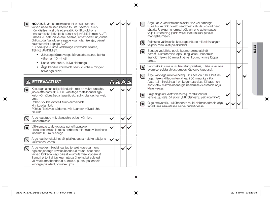 Samsung GE731K/BAL manual Kui peaksite kuuma vedelikuga kõrvetada saama, Tehke Järgmist 