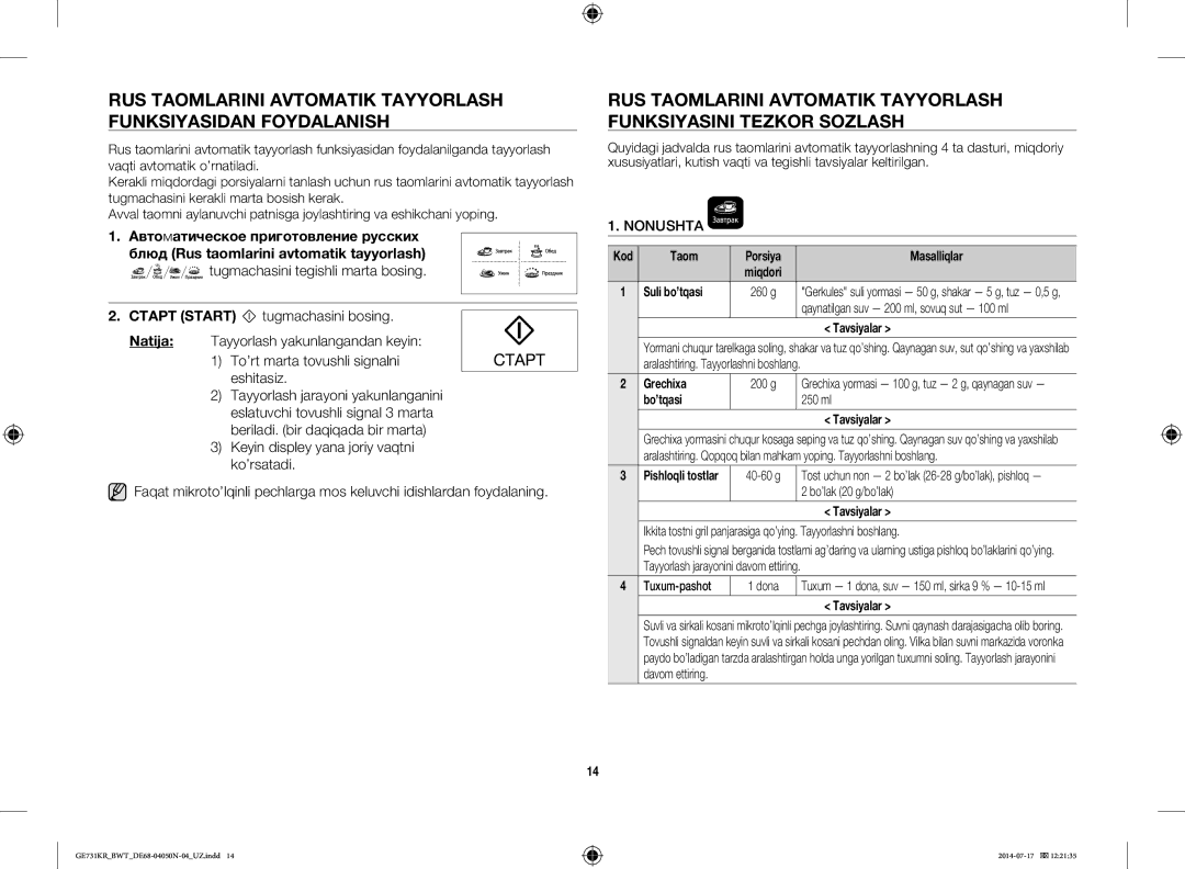 Samsung GE731KR/BWT manual Nonushta 