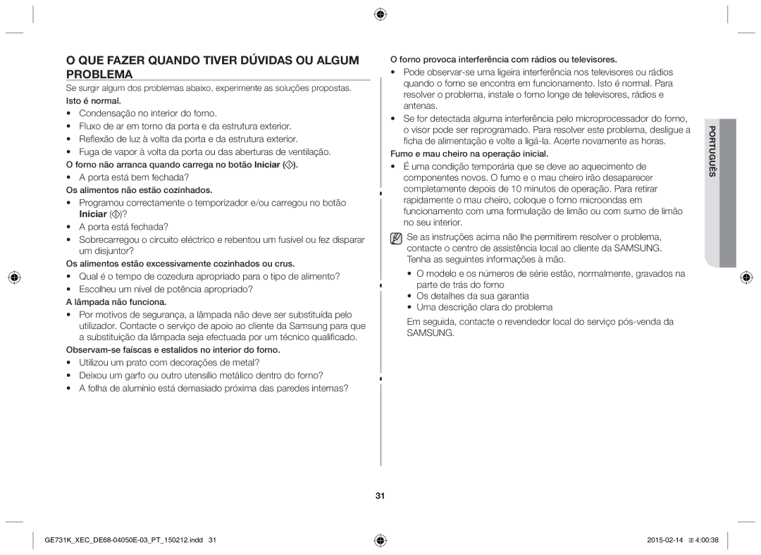 Samsung GE731K/XEC manual Que fazer quando tiver dúvidas ou algum problema, Porta está bem fechada? 