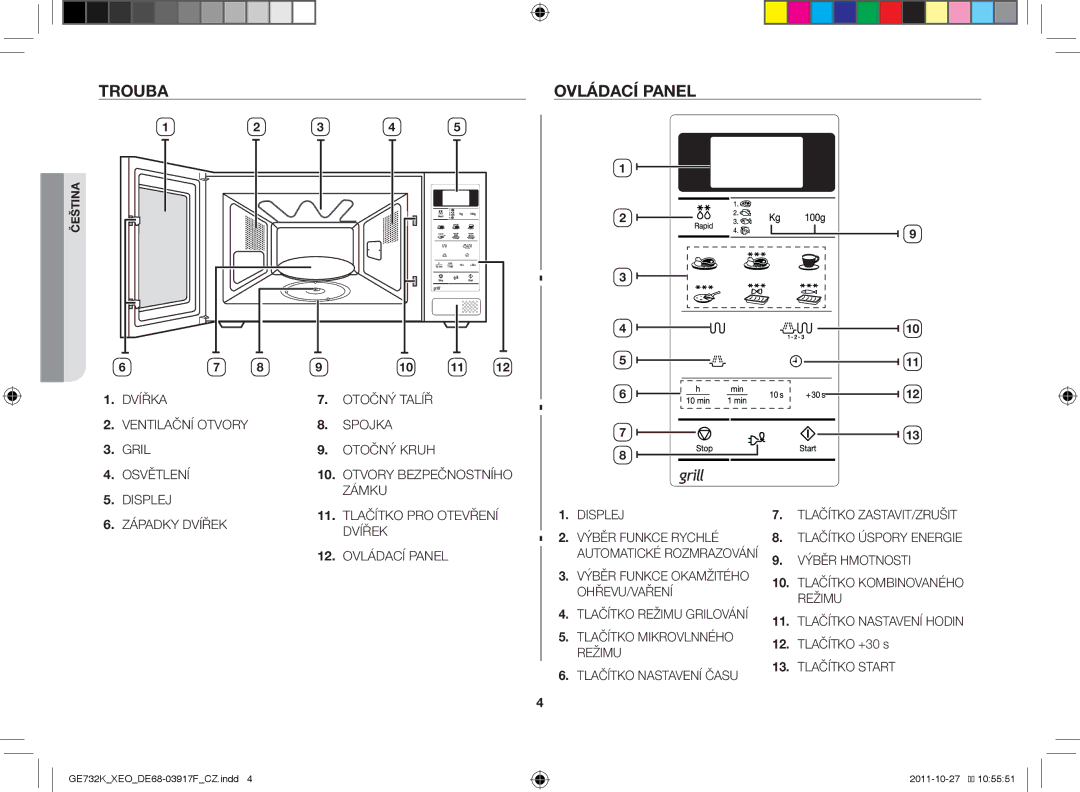 Samsung GE732K-B/XEO manual Trouba Ovládací panel, Tlačítko +30 s 