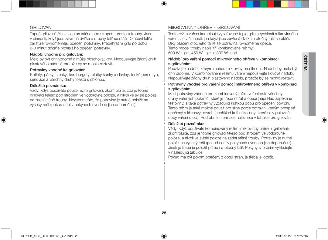 Samsung GE732K-B/XEO manual Mikrovlnný Ohřev + Grilování 