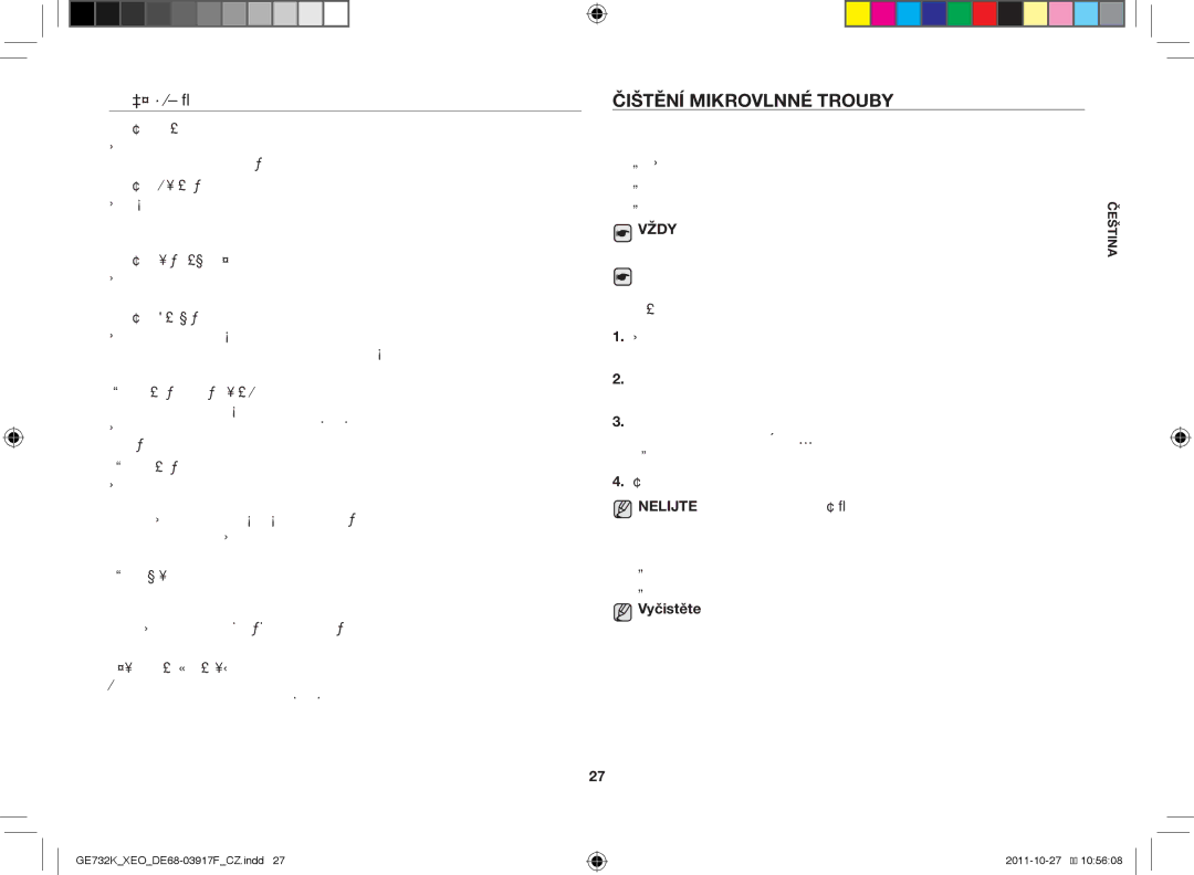 Samsung GE732K-B/XEO manual Čištění mikrovlnné trouby, Speciální Rady 