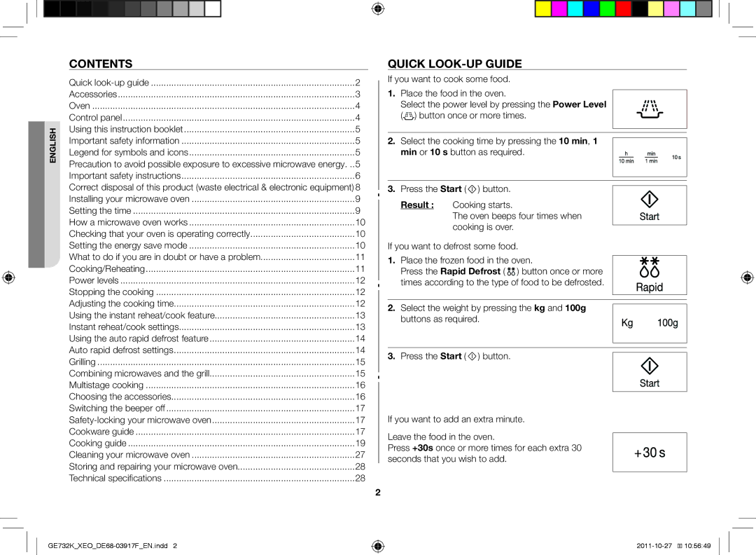 Samsung GE732K-B/XEO manual Contents, Quick look-up guide 