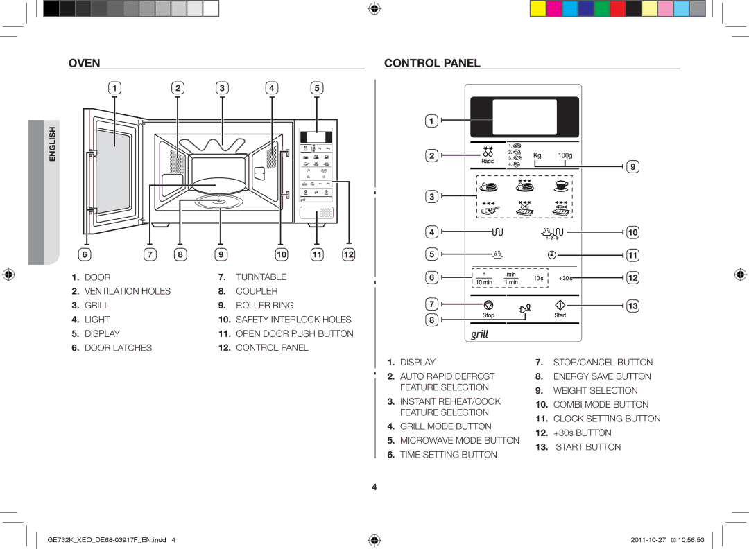 Samsung GE732K-B/XEO manual Oven, Control panel, +30s Button 