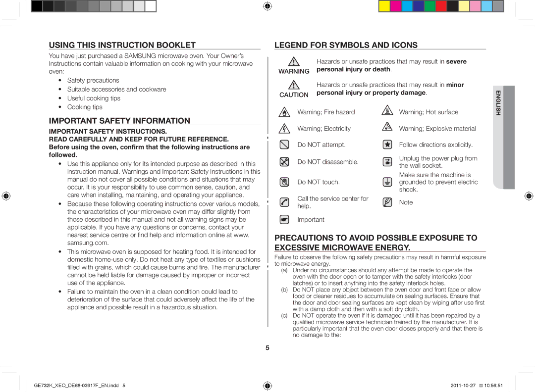 Samsung GE732K-B/XEO manual Using this instruction booklet, Important safety information 