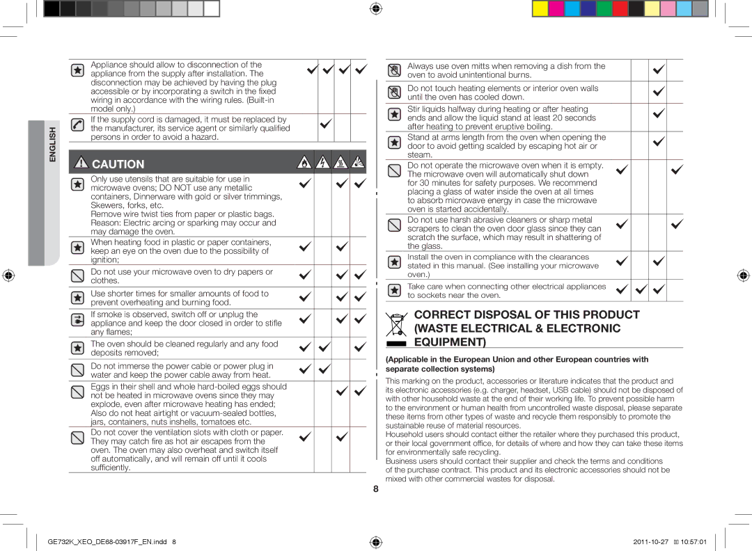 Samsung GE732K-B/XEO manual GE732KXEODE68-03917FEN.indd 2011-10-27 105701 