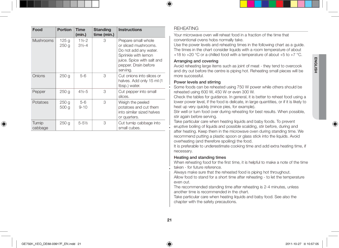 Samsung GE732K-B/XEO manual Reheating 