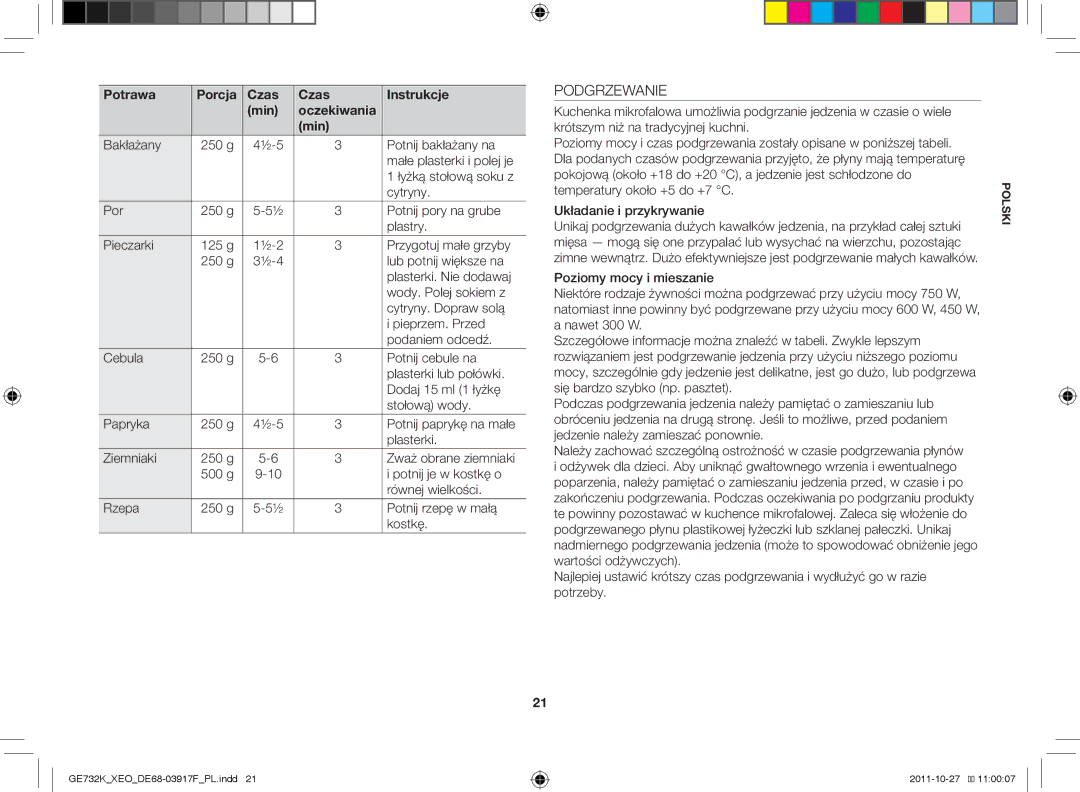 Samsung GE732K-B/XEO manual Podgrzewanie 