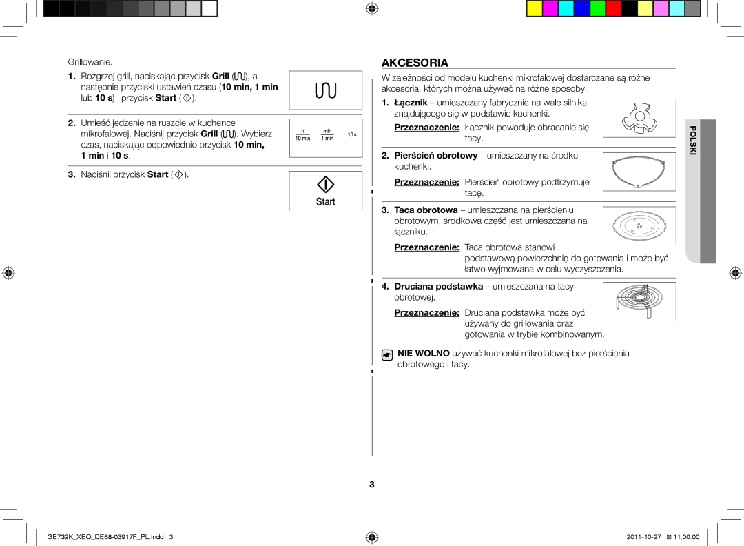 Samsung GE732K-B/XEO manual Akcesoria, Tacy, Druciana podstawka umieszczana na tacy obrotowej 