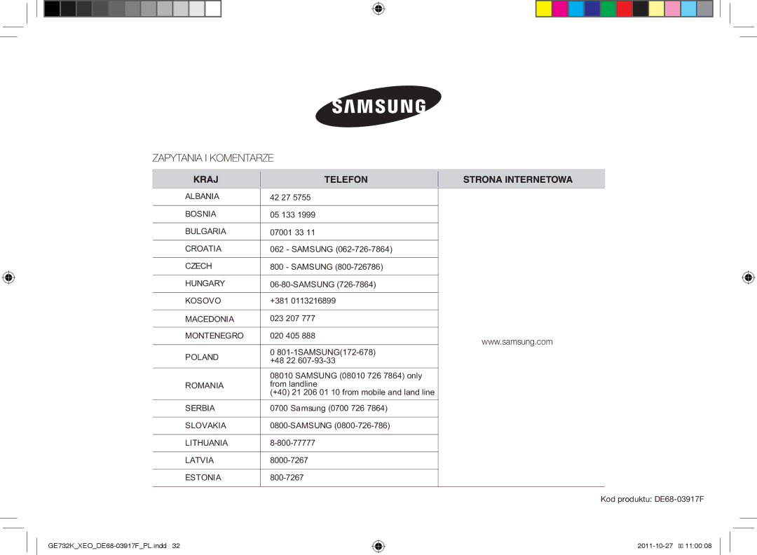 Samsung GE732K-B/XEO 42 27, 05 133, 07001 33, 023 207, 020 405, From landline, Samsung 0700 726, 800-77777, 8000-7267 