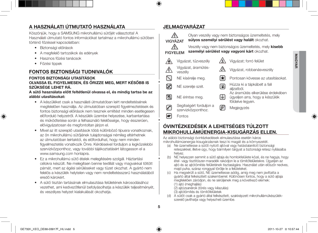 Samsung GE732K-B/XEO manual Használati útmutató használata, Jelmagyarázat, Fontos biztonsági tudnivalók 