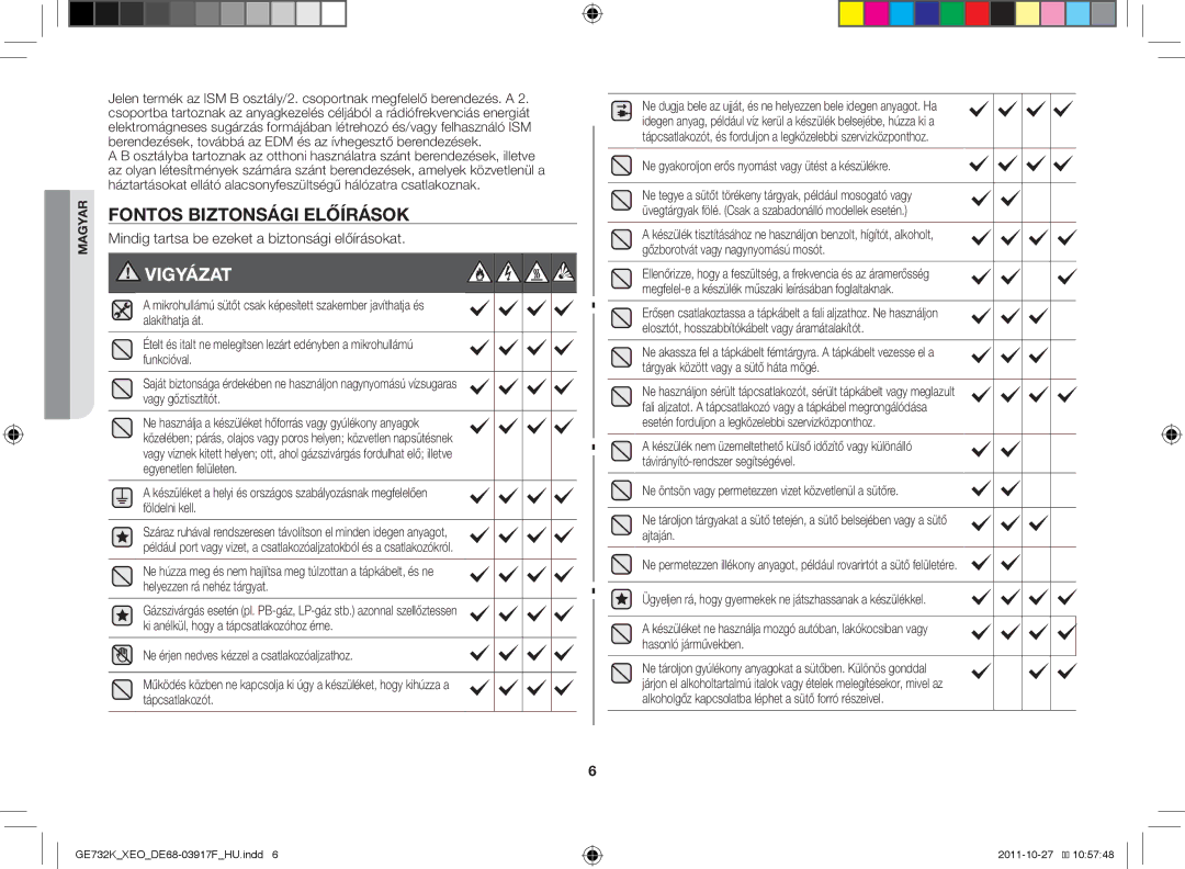 Samsung GE732K-B/XEO manual Fontos biztonsági előírások, Mindig tartsa be ezeket a biztonsági előírásokat 