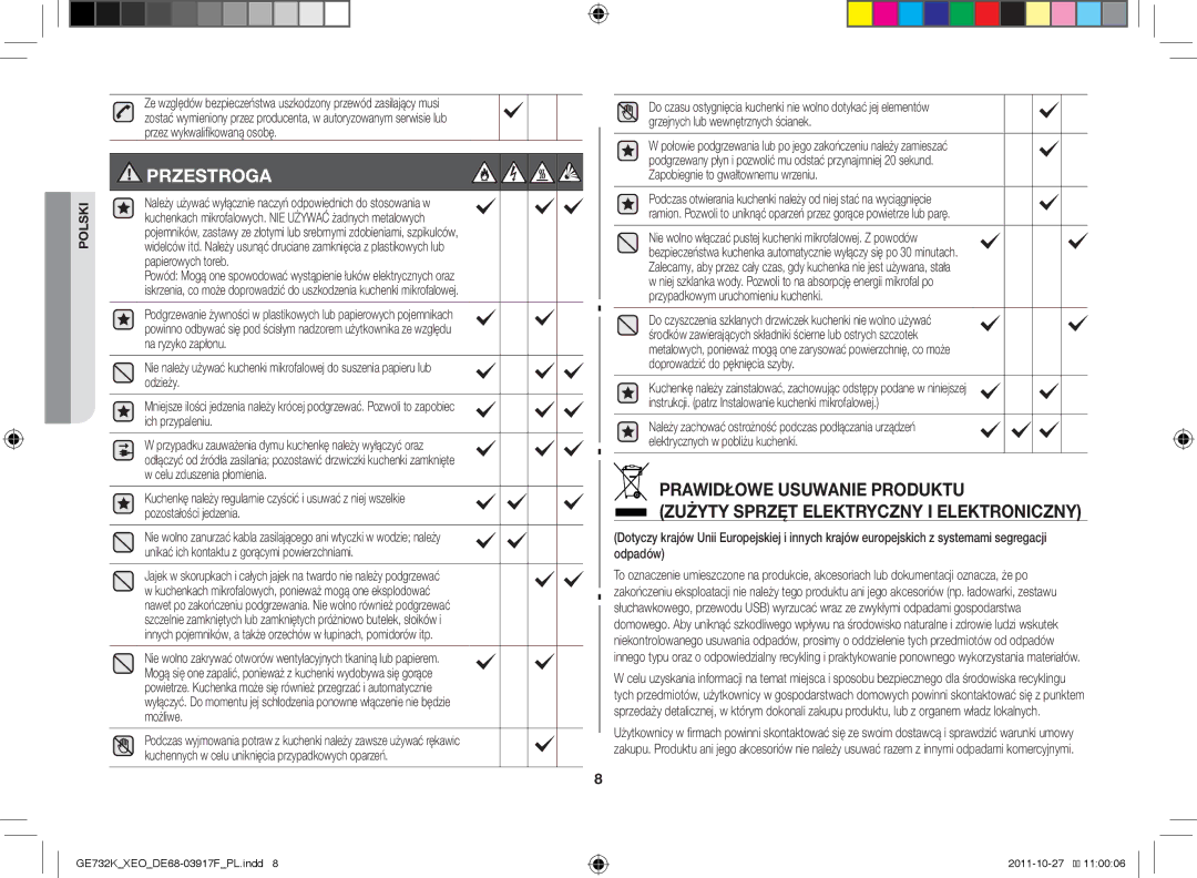 Samsung GE732K-B/XEO manual Przestroga 