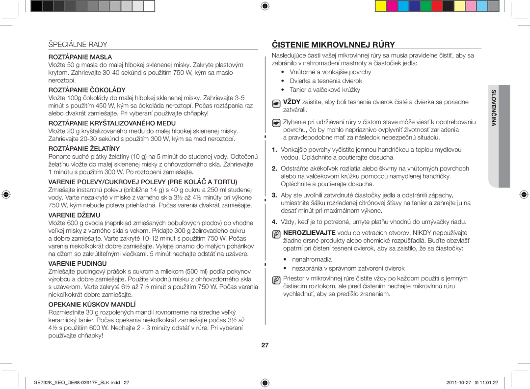 Samsung GE732K-B/XEO manual Čistenie mikrovlnnej rúry, Špeciálne Rady 