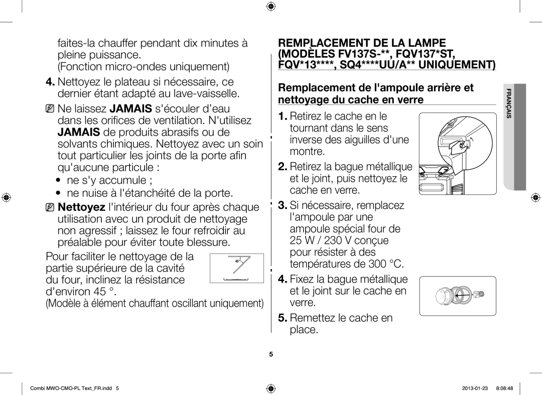 Samsung GE732K-S/XET manual Modèle à élément chauffant oscillant uniquement 