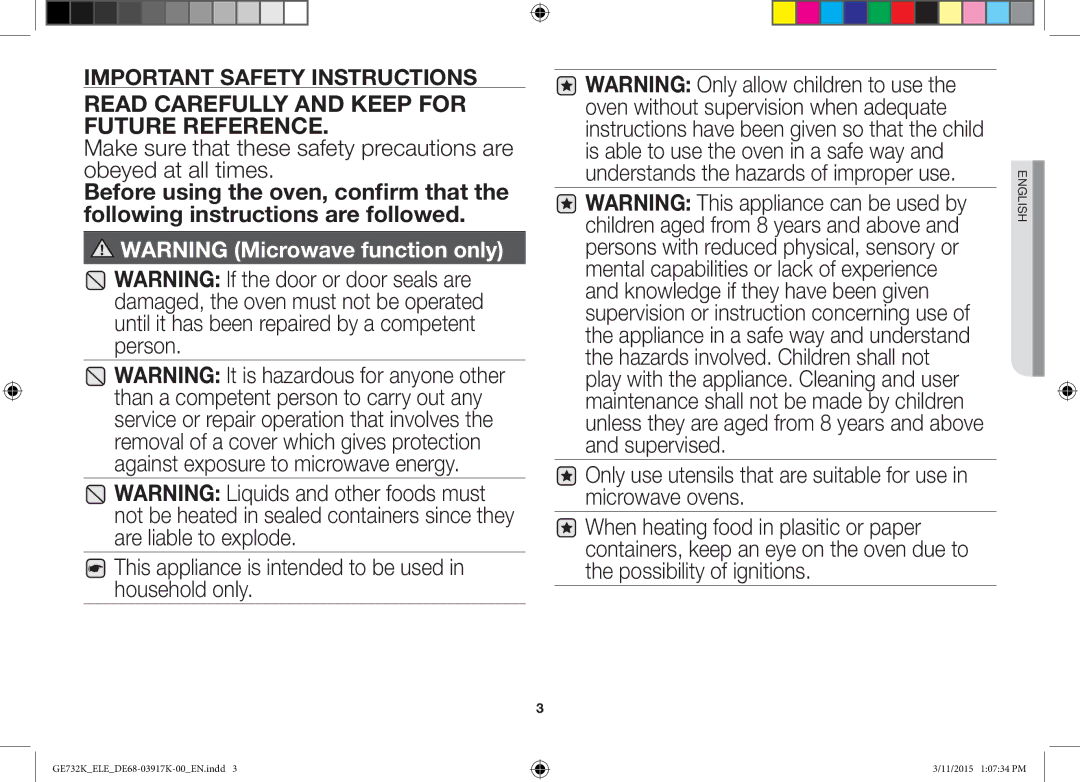 Samsung GE732K/XEC, GE732K/ELE, GE732K/XEO manual Read Carefully and Keep for Future Reference 