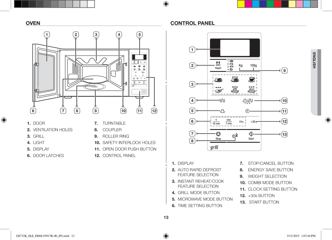 Samsung GE732K/XEO, GE732K/ELE, GE732K/XEC manual Oven Control Panel, 12. +30s Button 