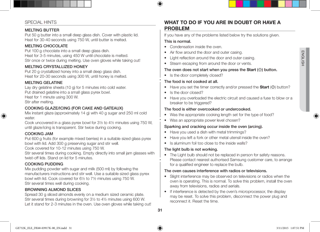 Samsung GE732K/XEO What to do if YOU are in Doubt or have a Problem, Special Hints, Stir several times well during cooking 