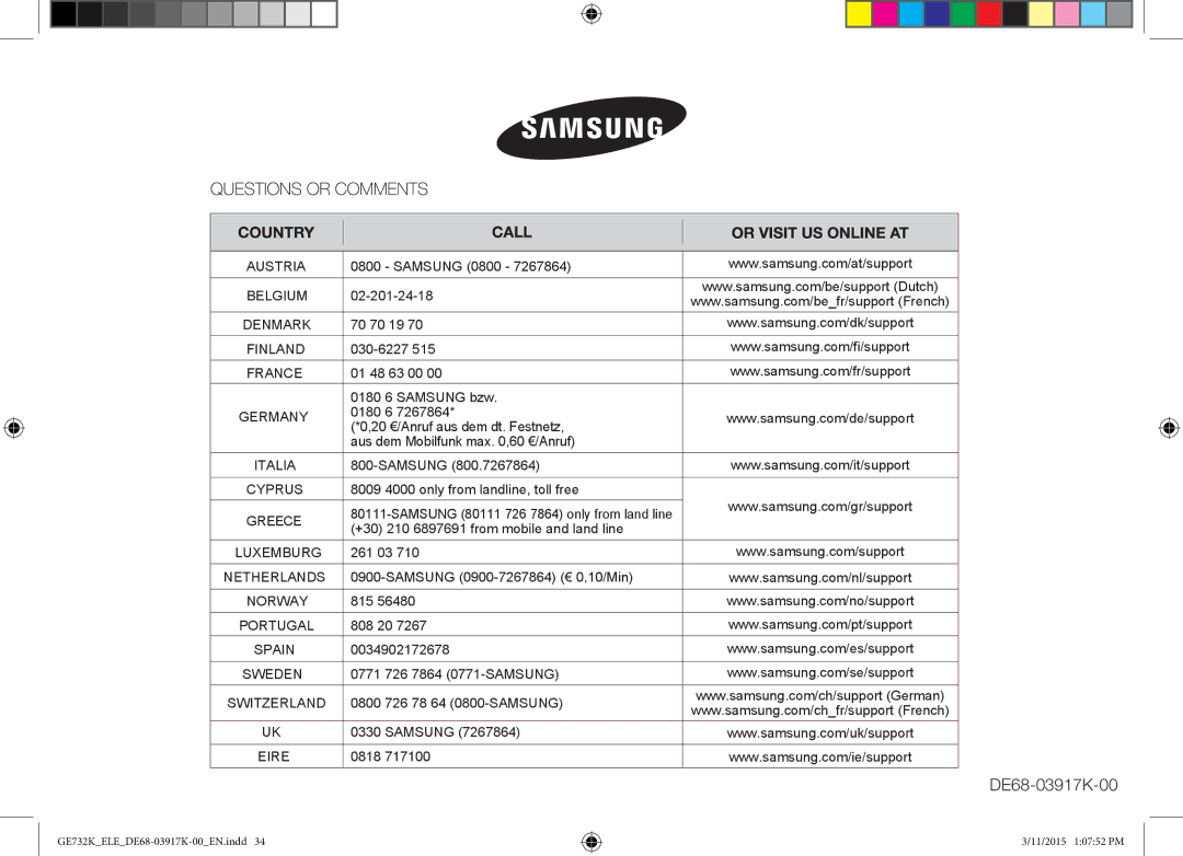 Samsung GE732K/XEO manual 70 70 19, 030-6227, 01 48 63 00 0180 6 Samsung bzw, 261 03, 815, 808 20, 0034902172678, 0818 