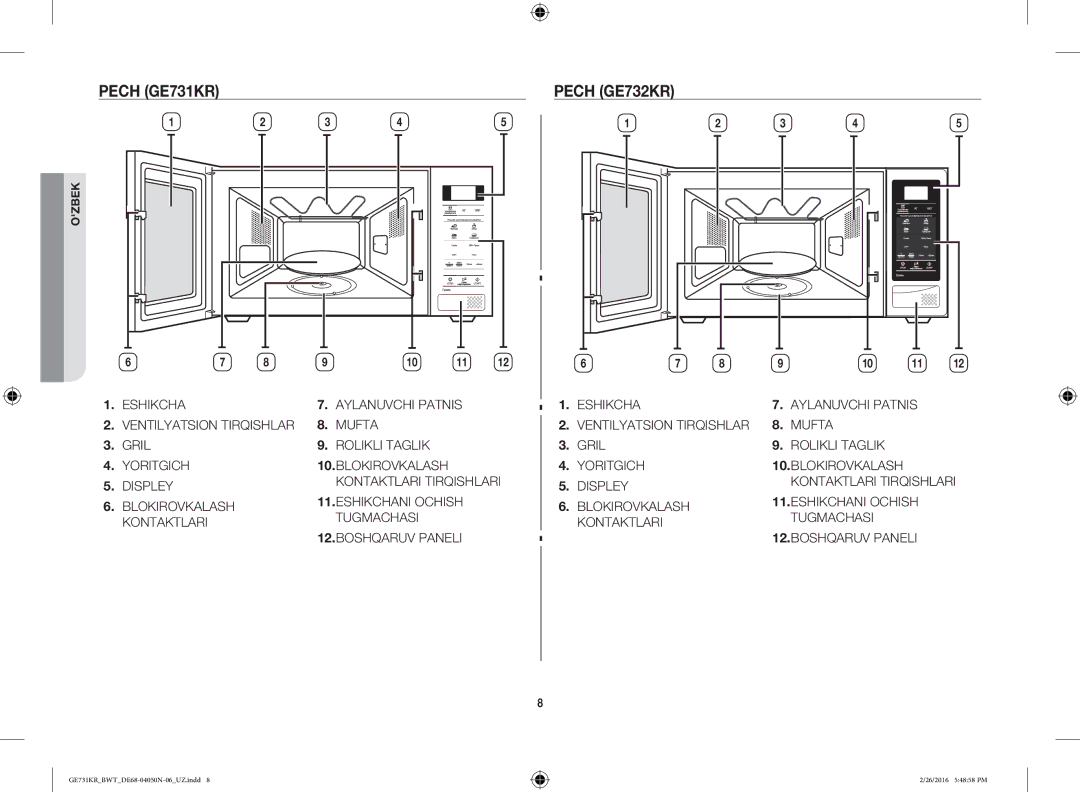 Samsung GE732KR/BWT manual Pech GE731KR, Pech GE732KR 