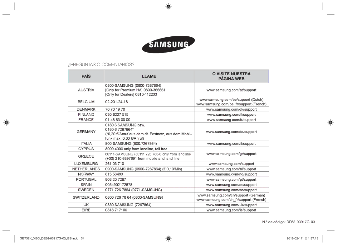 Samsung GE732K/XEC manual ¿Preguntas O Comentarios?, PAĺS 