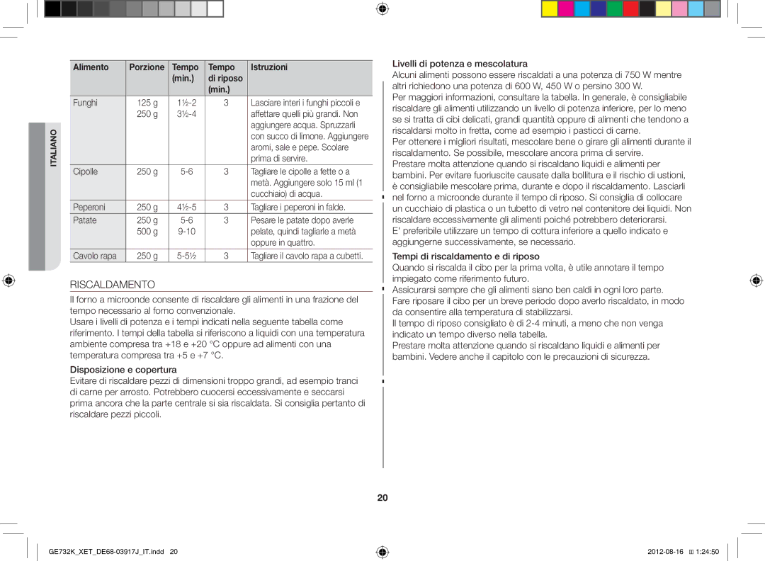 Samsung GE732K/XET manual Riscaldamento 