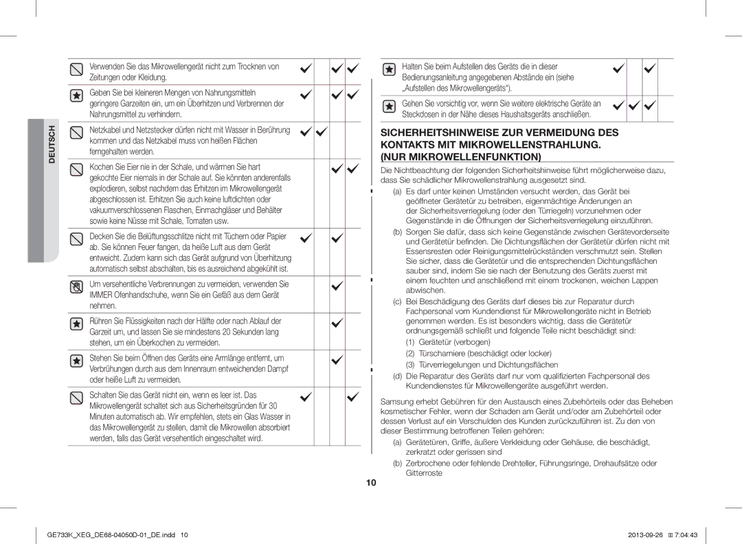 Samsung GE733K/XEG manual Deutsch 