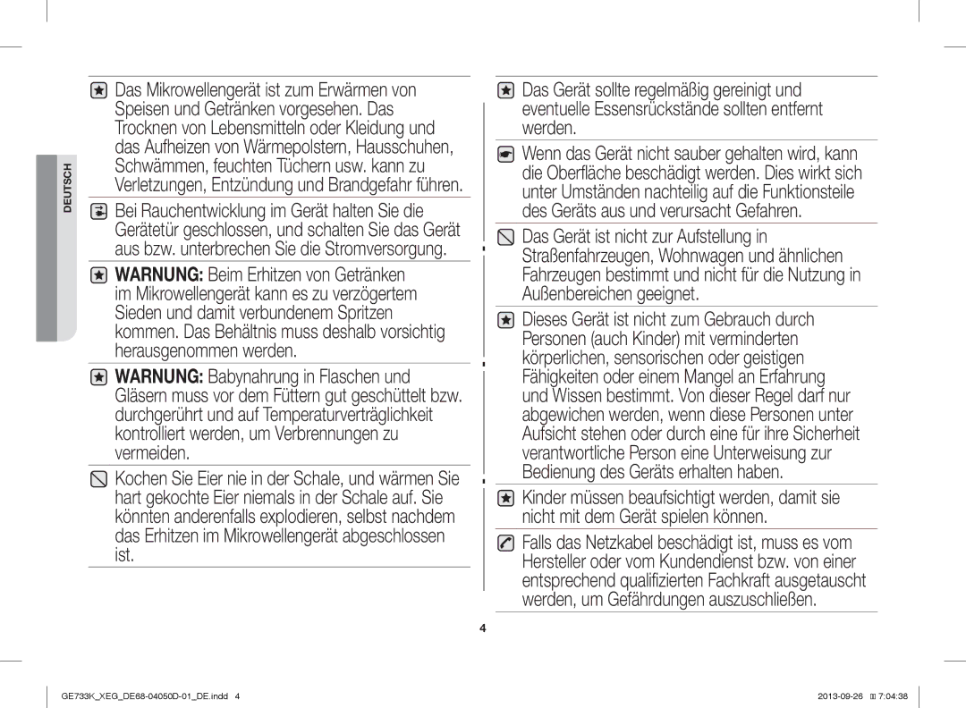 Samsung GE733K/XEG manual Deutsch 