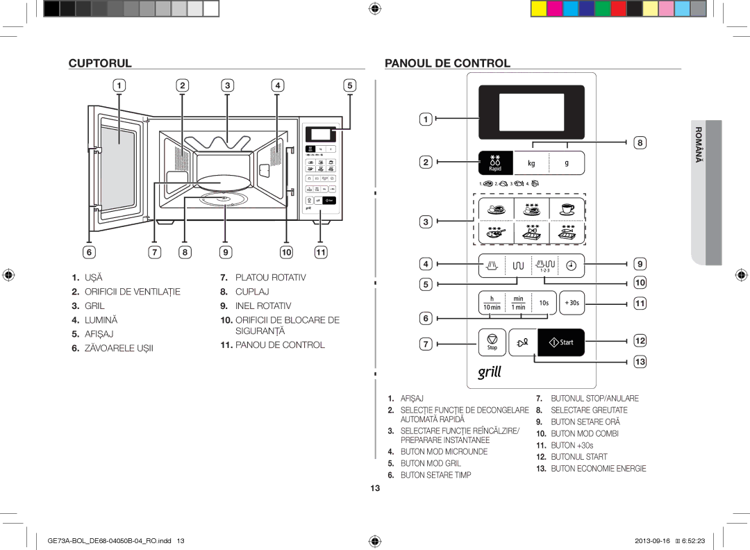 Samsung GE73A/XEO, GE73A/BOL manual Cuptorul Panoul DE Control, Buton +30s 