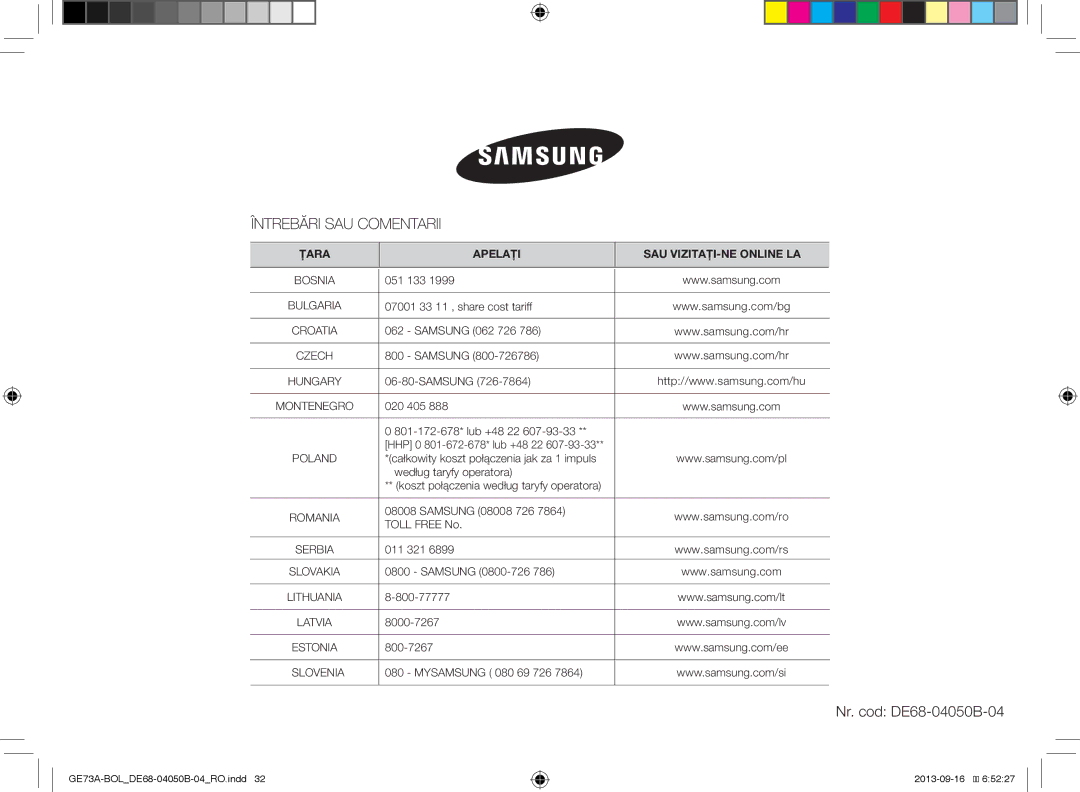 Samsung GE73A/BOL, GE73A/XEO manual Nr. cod DE68-04050B-04 