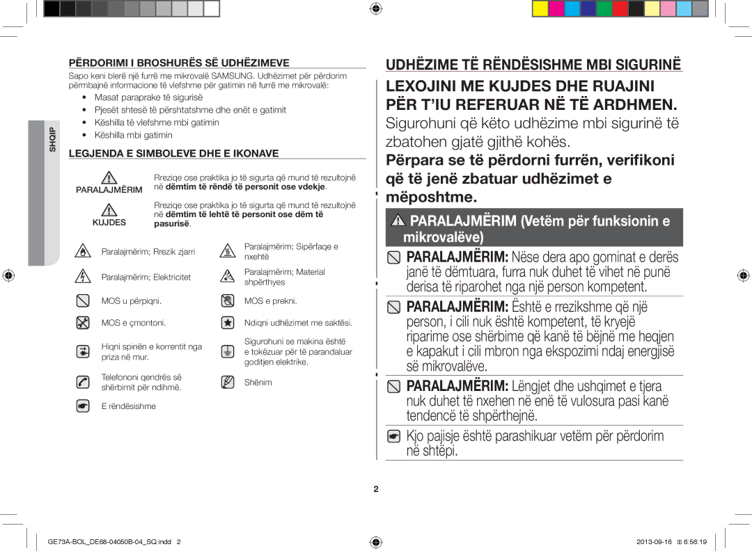 Samsung GE73A/BOL, GE73A/XEO manual Kjo pajisje është parashikuar vetëm për përdorim në shtëpi, Pasurisë, Shënim 