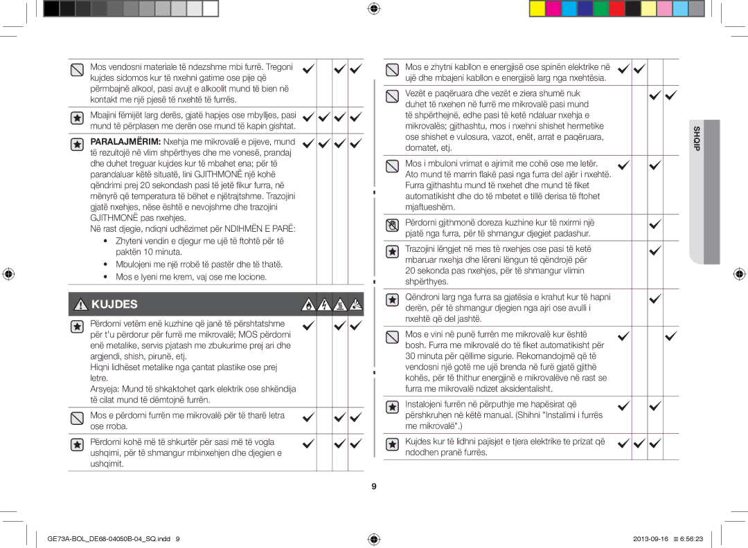 Samsung GE73A/XEO, GE73A/BOL manual Kujdes, Domatet, etj 