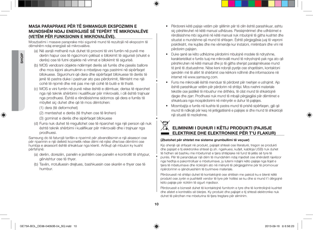 Samsung GE73A/BOL, GE73A/XEO manual Zbatohet për shtetet me sisteme grumbullimi të veçuar 