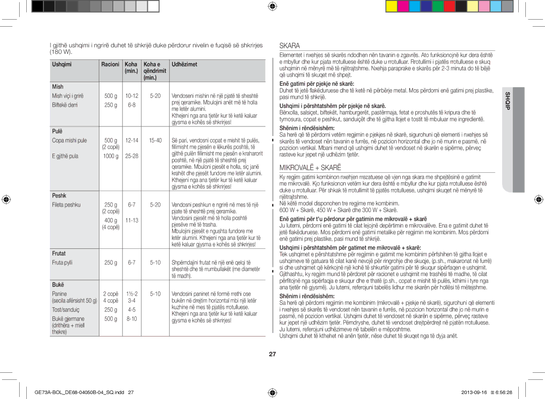 Samsung GE73A/XEO, GE73A/BOL manual Skara, Mikrovalë + Skarë 