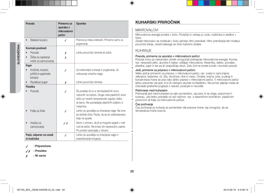 Samsung GE73A/BOL, GE73A/XEO manual Kuharski Priročnik 