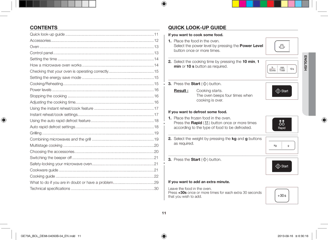 Samsung GE73A/XEO, GE73A/BOL manual Contents, Quick LOOK-UP Guide 