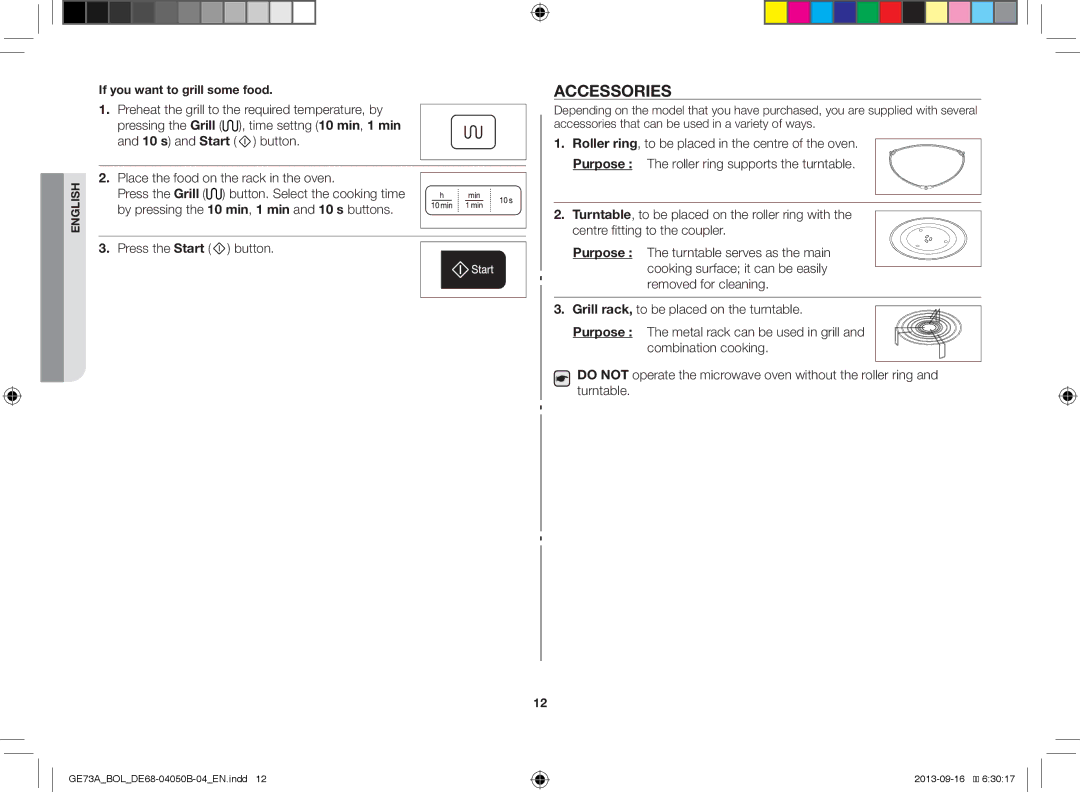 Samsung GE73A/BOL, GE73A/XEO manual Accessories, If you want to grill some food 